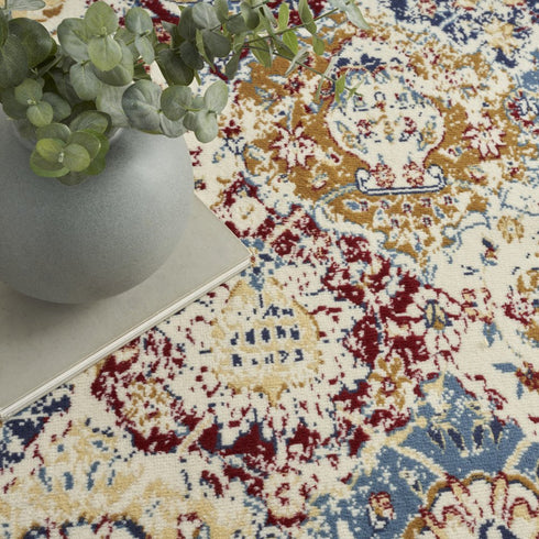 4' X 6' Navy Blue Damask Power Loom Distressed Area Rug